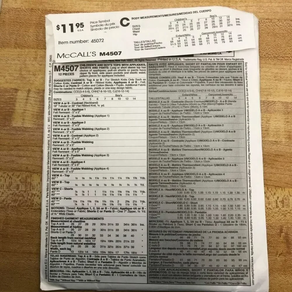 #M4507 McCalls child sewing pattern size 10-14